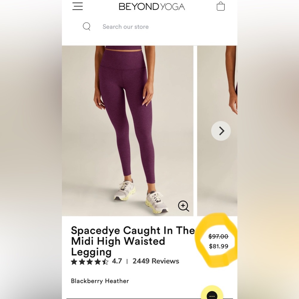 Beyond Yoga midi leggings, size xs blackberry heather